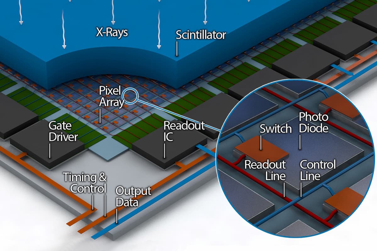 A diagram of a 2D x-ray detector.